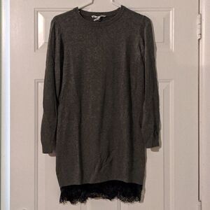 BCBGeneration Small Gray Tunic Sweater Dress Black Lace